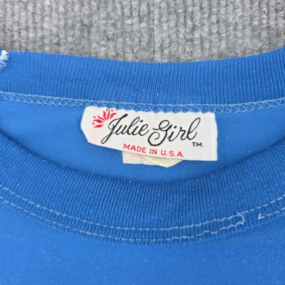 Vintage Julie Girl Blue Tracksuit Set 2 Piece Graphic Top Joggers Made in USA M